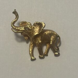 Vintage Napier Good Luck Elephant Brooch Pin Gold Tone Rhinestone